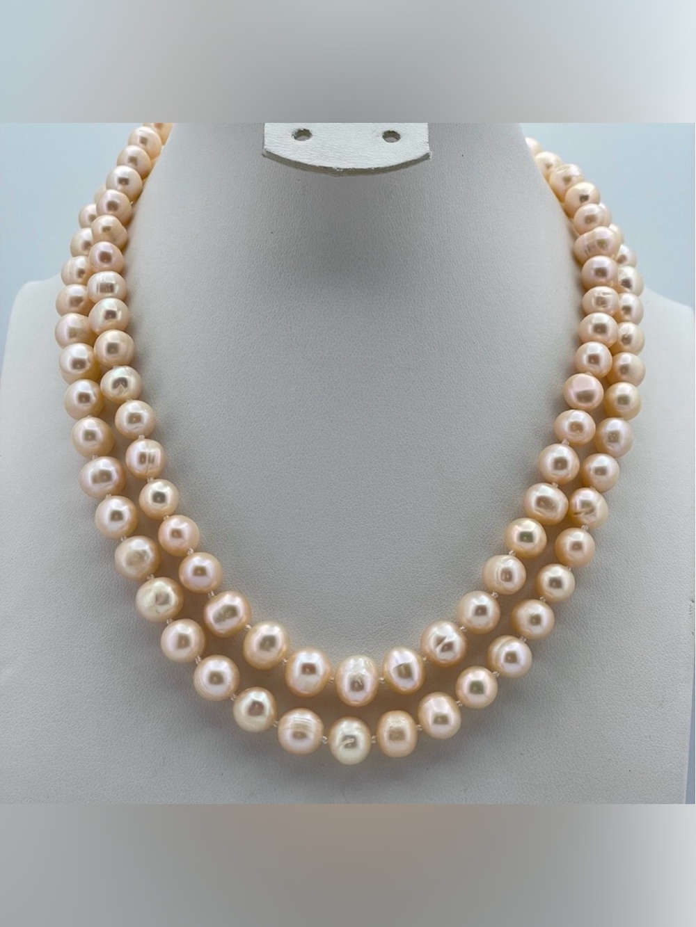 Luxury 7-8mm Peach Pink Freshwater Pearl Knotted Strand Necklace 925 Clasp
